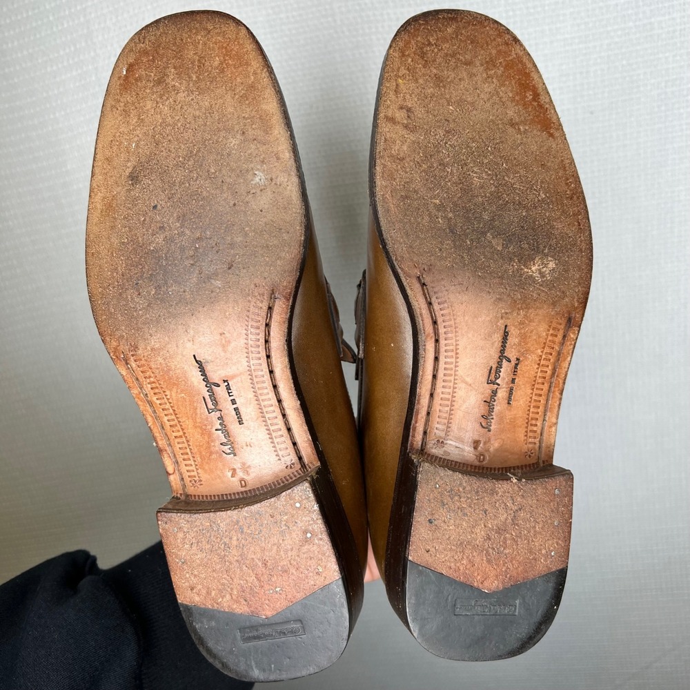 Salvatore Ferragamo Men's Loafers Dress Shoes Leather‎ Gold Buckle - Picture 4 of 8